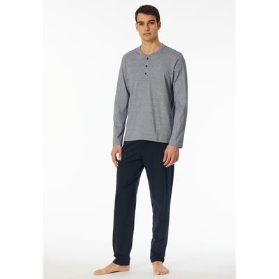 Schlafanzug SCHIESSER "Casual Essentials", Herren, Gr. 54, blau (804, nachtblau), Obermaterial: 100% Baumwolle, unifarben, casual, Rundhals, Langarm, Homewear-Sets, mit feinen, gestrickten Ringeln Image