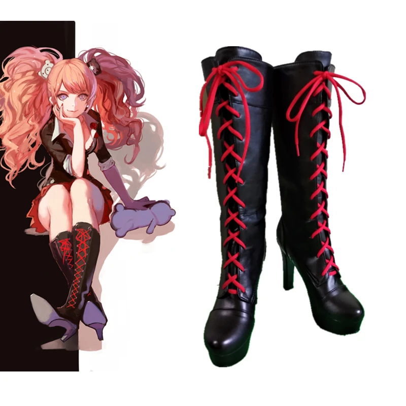 SBluuCosplay Anime Enoshima Junko Cosplay Stiefel Lace Up High Heel Schuhe Neue + Drop Shipping Pu Leder