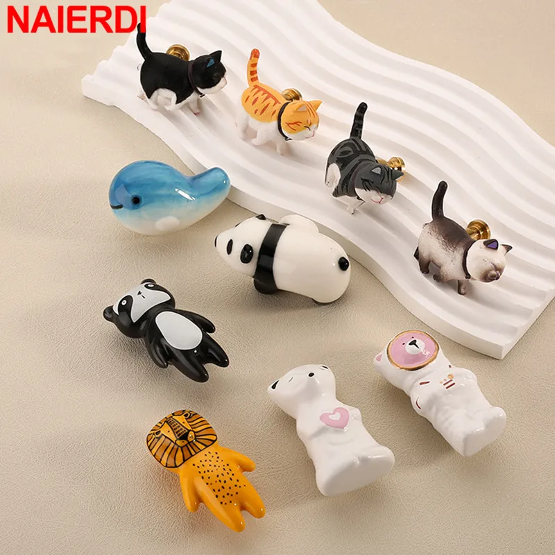 Naierdi Cartoon Tierform Schrank Knöpfe und Griffe bunte Keramik Kinder möbel Griffe Schublade Knopf Hardware