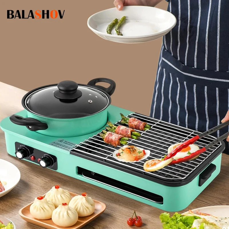Multifunktionale Elektrogrills, rauchfreie 3-in-1-Grillmaschine im koreanischen Stil, Hot Pot, Multikocher, antihaftbeschichtete elektrische Backform Image