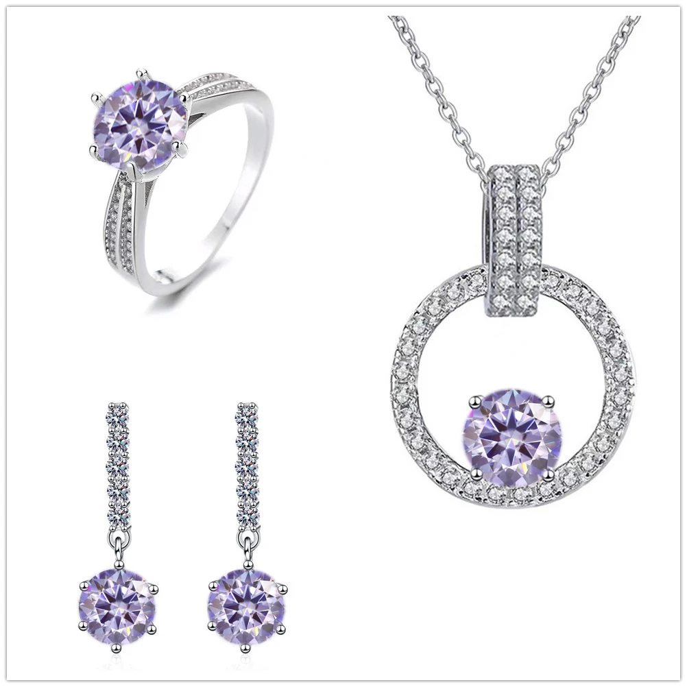 Funkeln der Labor diamant für Charm Lady Hochzeits versprechen Solitaire Band gra zertifiziert s925 Sterling Silber Ohrring Anhänger Ring Image