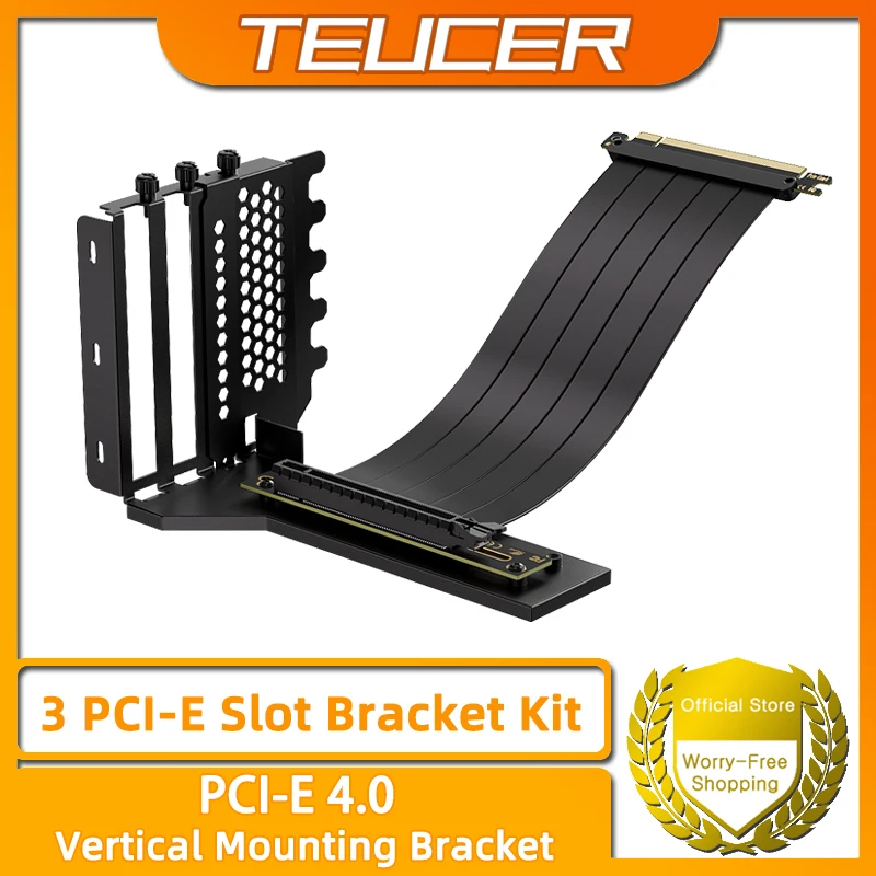 TEUCER L-Z3 GPU Vertical Mounting Bracket Kit, PCIe 4.0 X16 Riser Cable 200mm, Graphics Card Steering Mounting Bracket