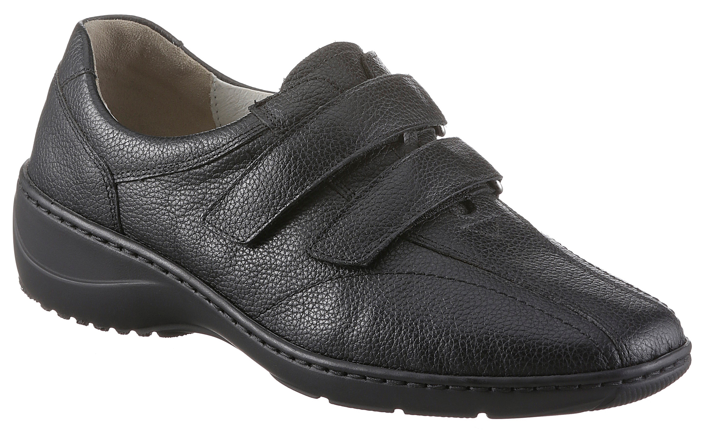 Klettschuh WALDLÄUFER "KYA", Damen, Gr. 6,5, schwarz, Leder, Schuhe Klettschuh, Slipper, Bequemschuh in Komfortweite H (= sehr weit)