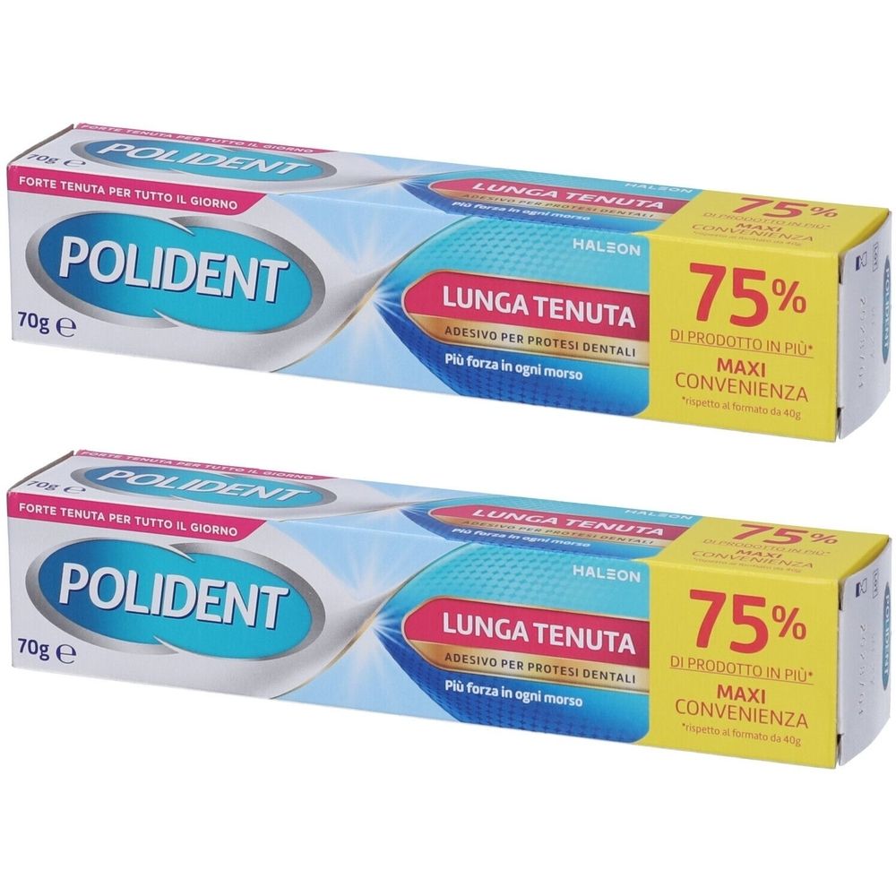 Polident Lunga Tenuta Adesivo per Protesi Dentale 2x70 g Pasta