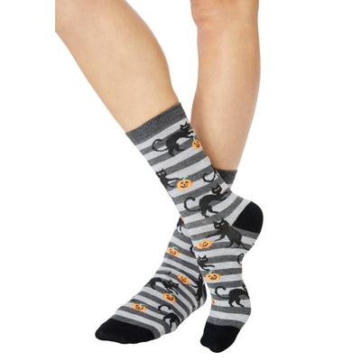 Plus Size Women's Halloween Sock by Catherines in Cat Pumpkin Stripe