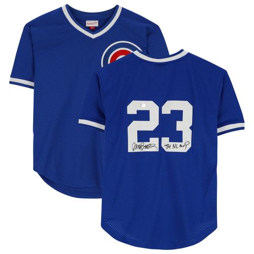 Von Ryne Sandberg signiertes Mitchell & Ness-Replikatrikot der Royal Chicago Cubs mit der Aufschrift „84 NL MVP“