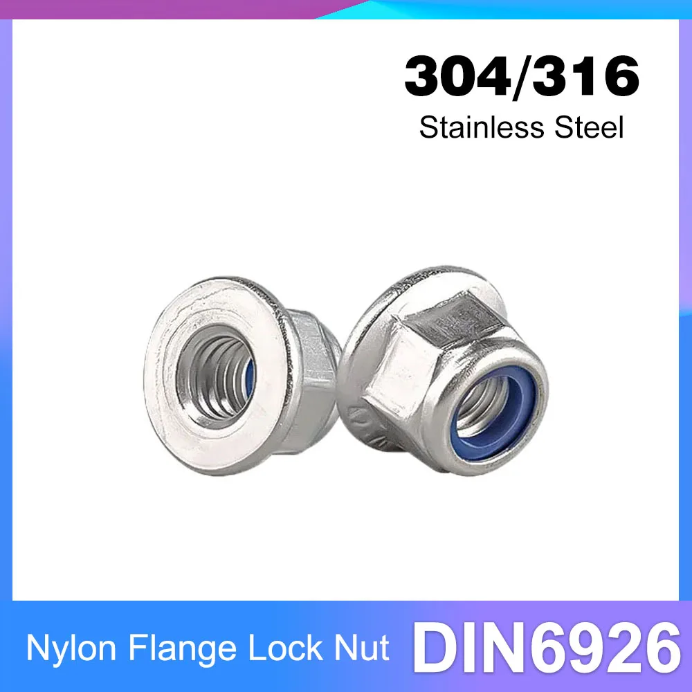 M4 M5 M6 M8 M10 DIN6926 304/316 Edelstahl Sechskant-Nylon-Flansch-Sicherungsmutter Nyloneinsatz Selbstsichernde Sicherungsmutter Image