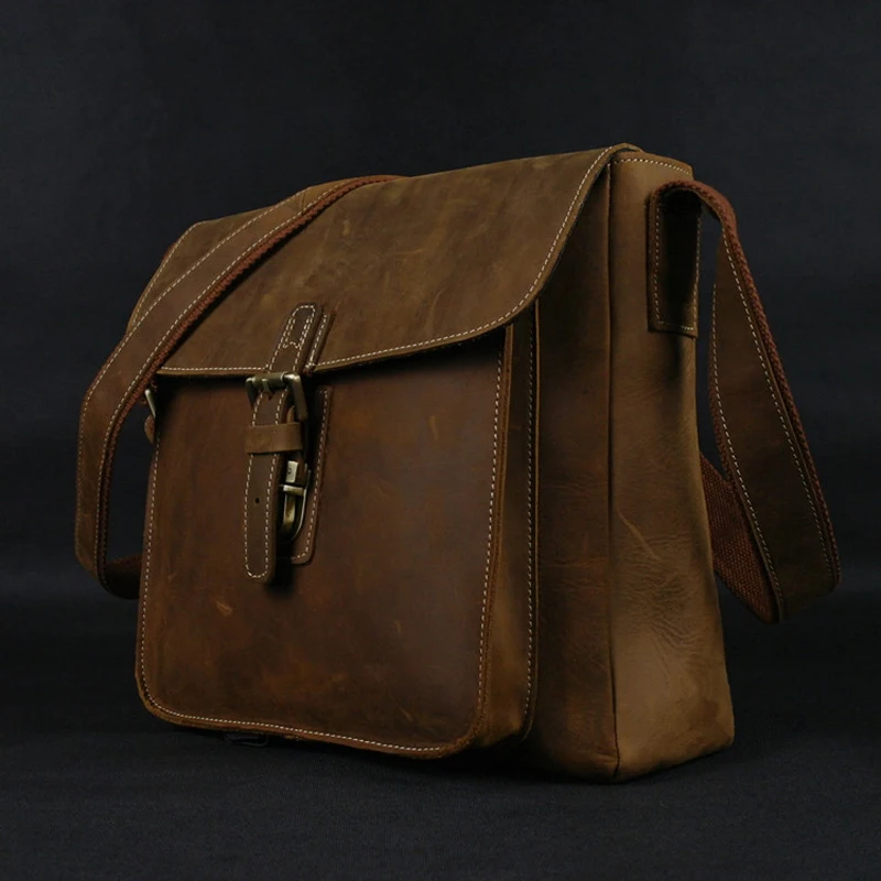 Vintage männer Crazy Horse Leder Messenger Tasche Aus Echtem Leder Schulter Tasche Umhängetasche Sling Casual Bag Brown Geben schiff Frei 223