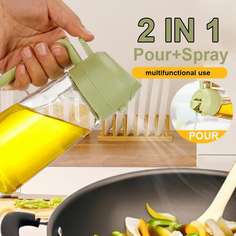 2-in-1-Gießspray-Sprühgerät, Küchenfritteuse, Luftspray, Ölspender, Flasche für Olivenöl, Kochen, Braten, Grillen, Camping, großes Fassungsvermögen Image
