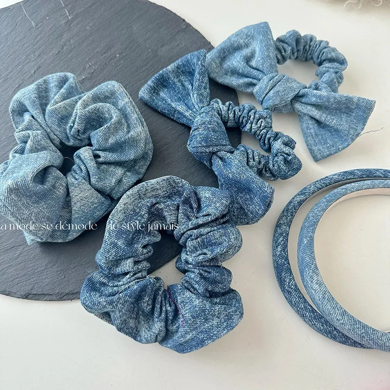 Denim Scrunch ies Kollektionen große Haar gummi einfache elastische Haarband Frauen Haarschmuck tägliche Kopf bedeckung Image
