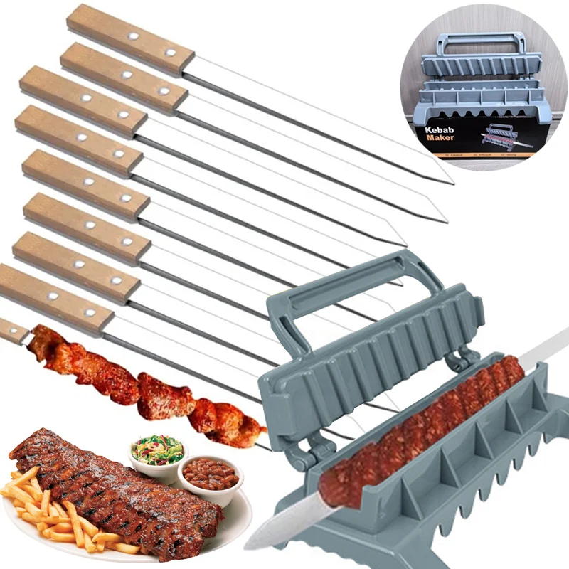 Kebab-Spieße, 2,3 cm, flach, Edelstahl, BBQ, Grill, Kebob-Spieß, Reihe, Kebab-Maker für brasilianische Koobideh-Perser