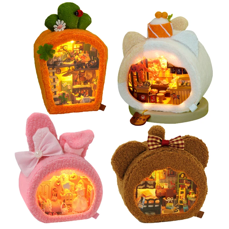 DIY Holz Miniatur Modell Kit japanische Sushi Store Casa Puppe Häuser 3D Puzzle Puppenhaus mit Möbel Lichter für Freunde Geschenke