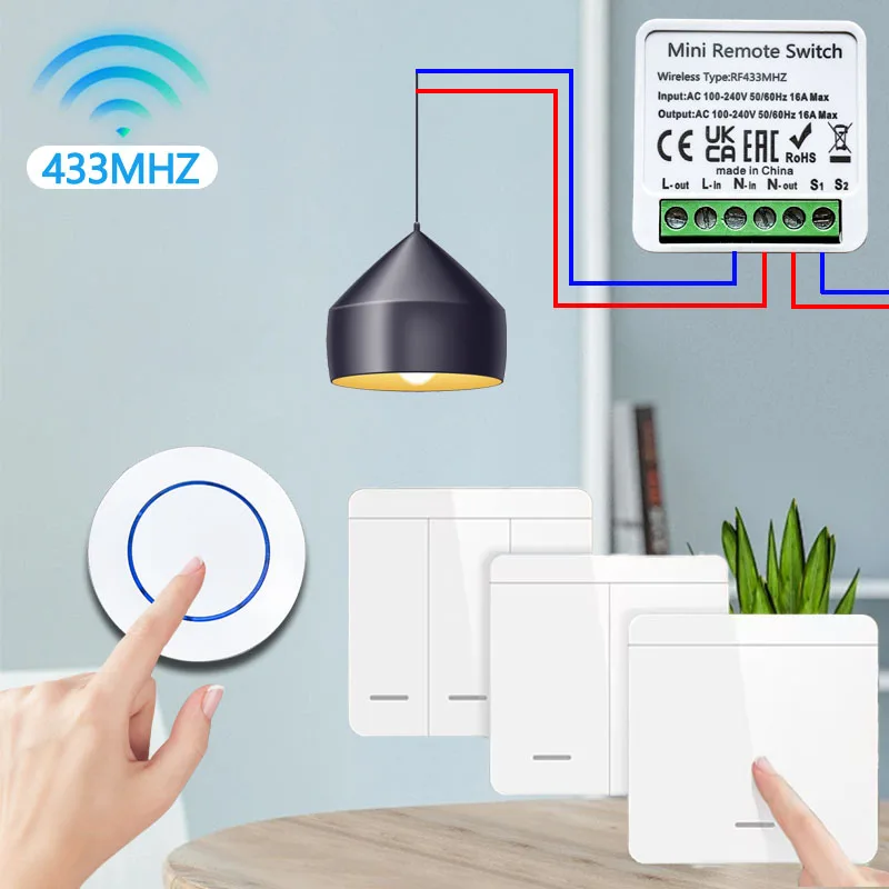RF Smart Switch 433 MHz 2-Wege-Steuerung DIY drahtlose Fernbedienung Lichtschalter 16 A Relais Empfänger Automatisierungsmodul für LED-Lampe