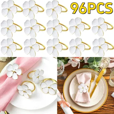 96PCS Bloom Napkin Ring Flower Types Decoration Napkin Holder Plum Blossom Napkin Buckle for Hotel