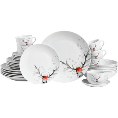 Kombiservice CREATABLE "Luna Hirsch", weiß, 30 tlg., Porzellan, Geschirr-Sets, winterliches Hirsch-Motiv Image