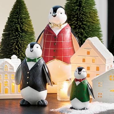 Christmas Dapper Tabletop Penguins, Set Of 3 - Grandin Road