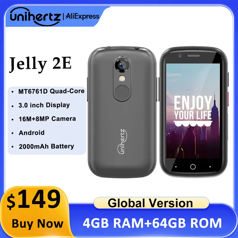 Unihertz Jelly 2E Mini Smartphone 4GB 64GB Android 12 Unlocked Mobile Phone 2000mAh Portable Cellphones