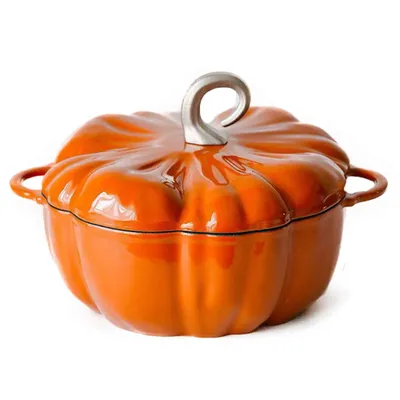 Enameled Pumpkin Cast Iron Dutch Oven 3.7L Enamel Coated Stewpan NonStick Enamel Pot Casserole Dish 9.8inch for All Heat Source
