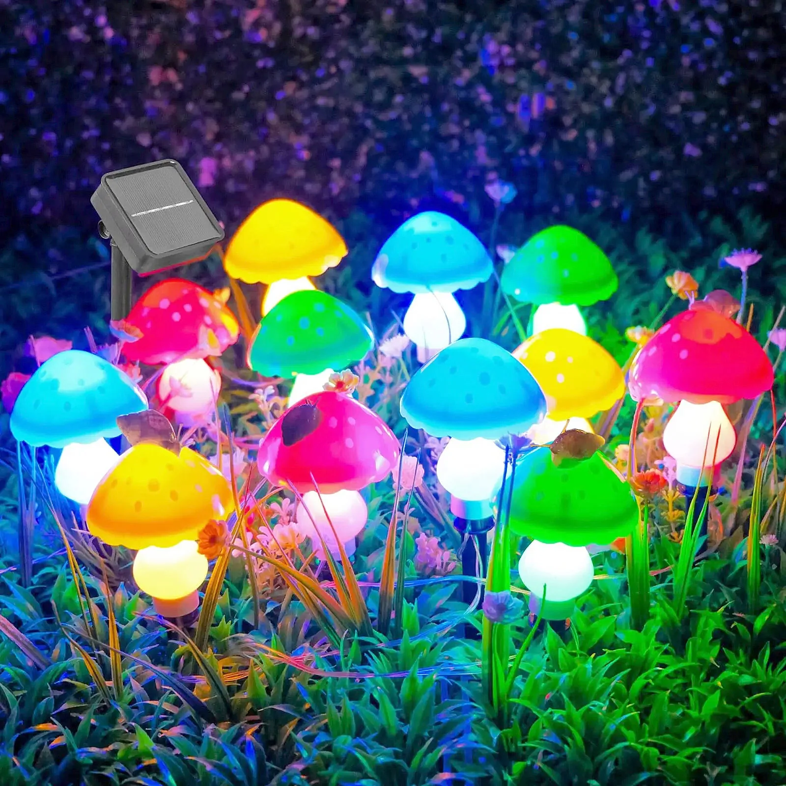 12 Pack RGB lumière solaire champignon lumière solaire piquet de jardin 8 Modes étanche champignon lumière solaire pour jardin cour paysage