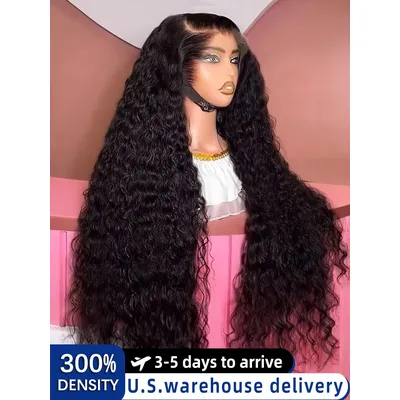 250 Density 13X6 HD Transparent Deep Water Wave Kinky Curly Human Hair Lace Frontal Wigs 30 Inch 13X4 Lace Front Human Hair Wig