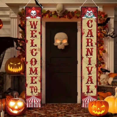 Welcome To The Carnival Bloody Splatter Design Halloween Decoration Creepy Carnival Porch Banner Set