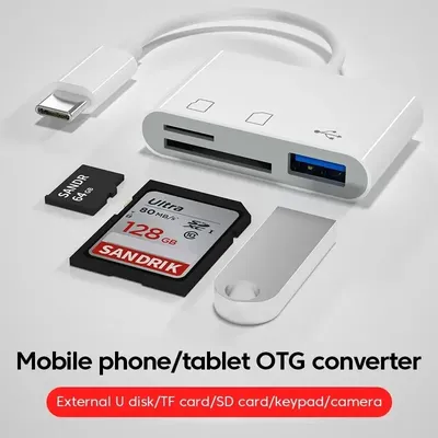 Lightning TypeC to SD & TF Card USB Camera Adapter for iPhone iPad, 3 in 1 Card Reader USB Dongle