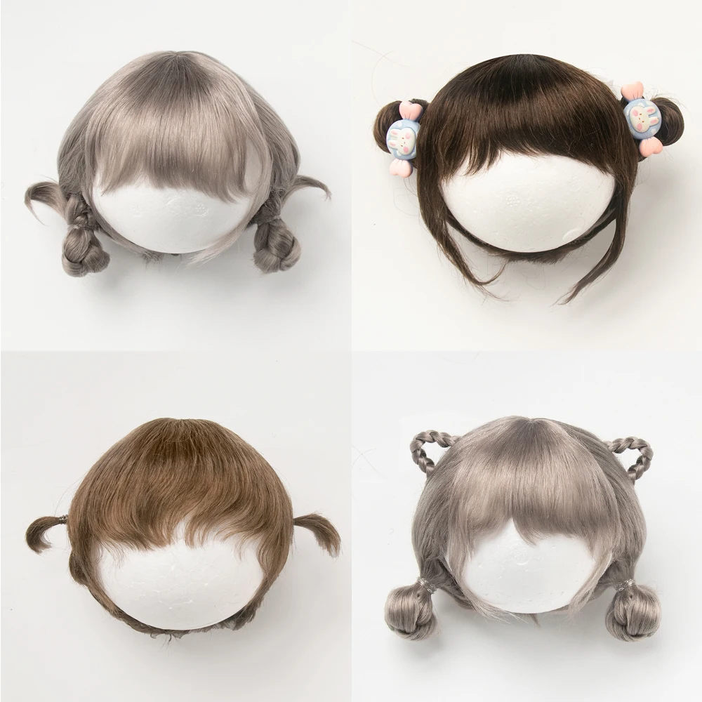 BJD Perücke Qbaby Blyth Amydoll Niedlicher weicher Pony-Pferdeschwanz mit langem Haar für Puppen mit großem Kopf, Spielzeugpuppenzubehör, 25,4 cm
