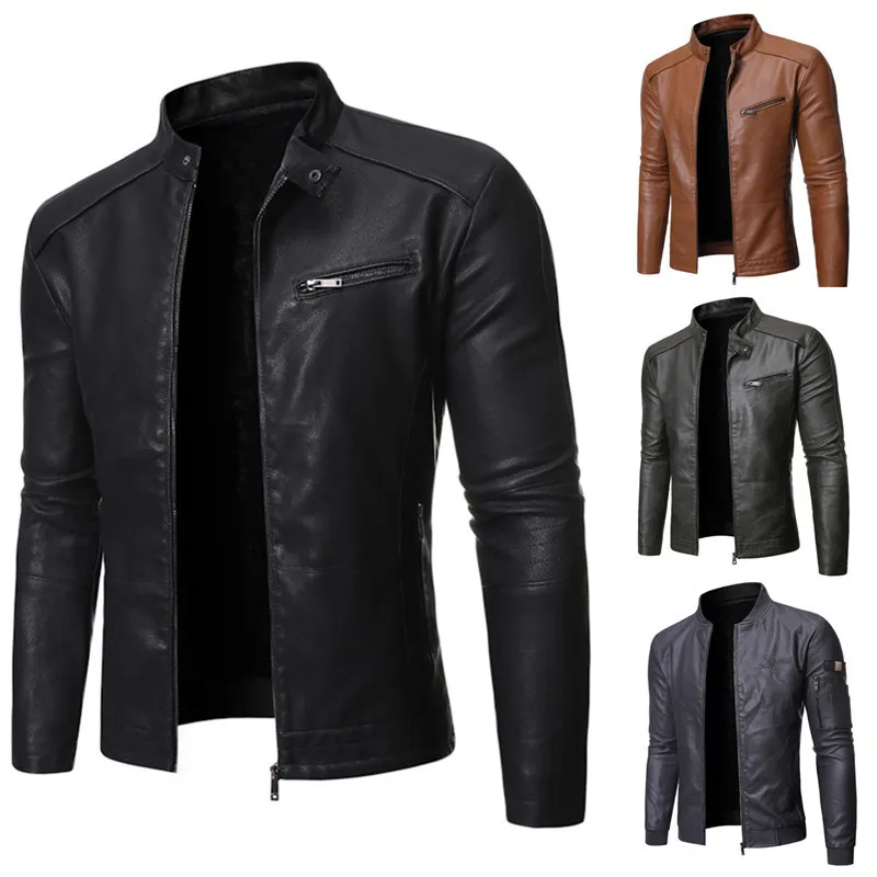 2024 PU Casual Leder Jacke Männer Frühling Herbst Mantel Motorrad Biker Slim Fit Outwear Männlich Schwarz Blau Kleidung Plus Größe M-3XL