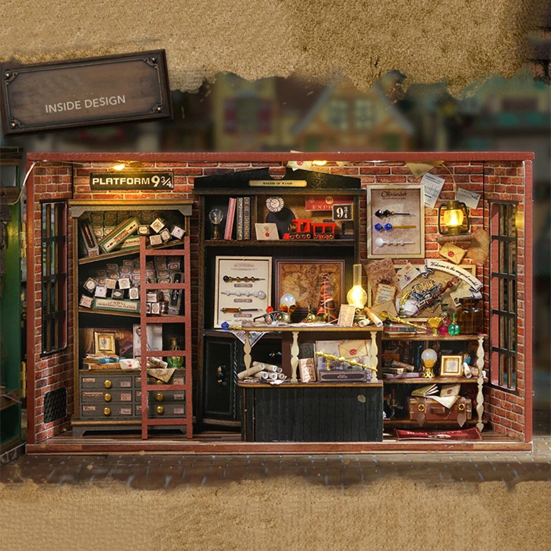 DIY Holz Miniatur Modell Kit Zauberstab Shop Casa 3D Puzzle Villa Puppenhaus Mit Möbel Lichter Wohnkultur Freunde Geschenke
