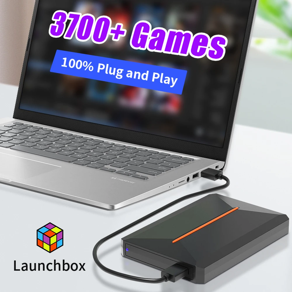 Launchbox 500G tragbare Gaming-HDD-Retro-Spielekonsole mit 3760+PC/3D-Spielen für PS4/PS3/PS2/WiiU/Wii/N64/DC/PS1 für Win PC/Laptop