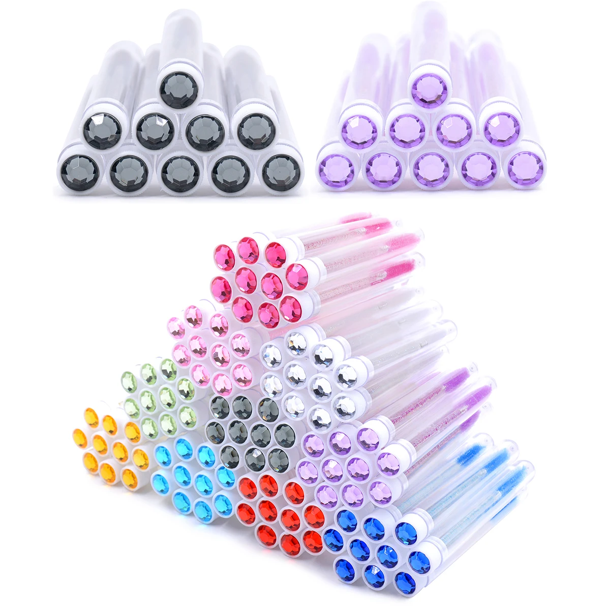 10 Stück Wimpernbürsten Röhren Wiederverwendbare Wimpern Mascara Zauberstäbe Wimpernverlängerungsbürsten im Etui Diamant-Augenbrauenbürsten Kammbehälter Image