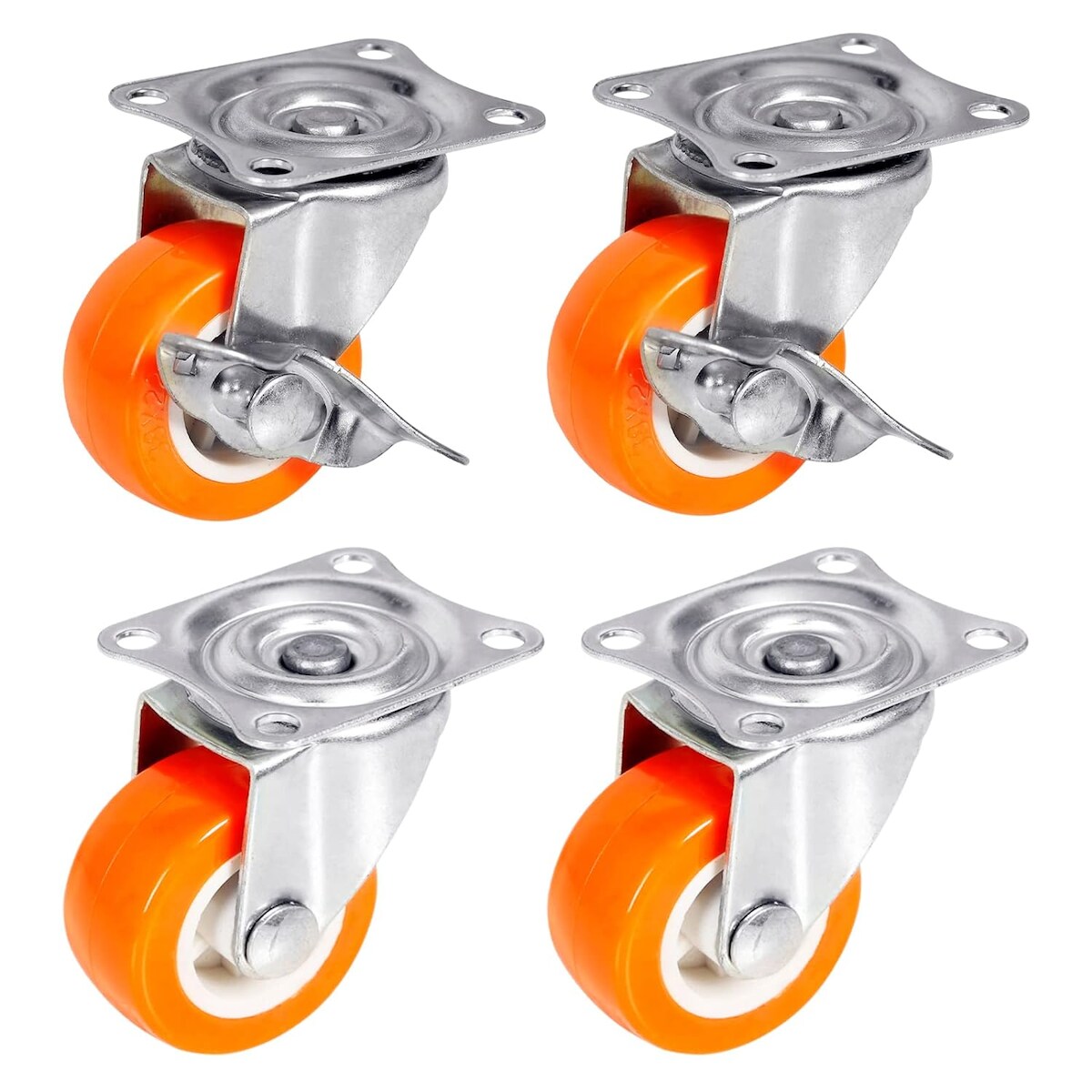 PRIOstahl 2 Lenkrollen + 2 Bremsrollen 38mm Orange Rollen Möbelrollen Spurlos & Leise Premium Image