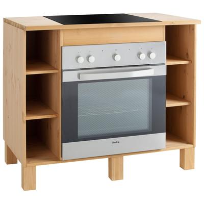 Herdumbauschrank HOME AFFAIRE "Oslo", beige (natur gebeizt, gewachst), B:100cm H:85cm T:60cm, Massivholz, Schränke, 100 cm breit, in 2 Tiefen, massiver Kiefer, mit 23 mm Arbeitsplatte Image