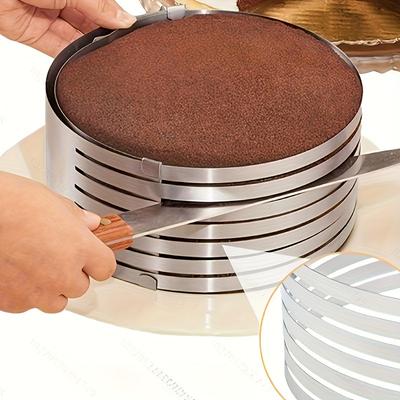 TEMU 1pc Adjustable 6-8 Inch Stainless Steel Round Cake - , Mousse & Bread Cutting, Diy Baking Accessory With Retractable Blades, Food-safe Image