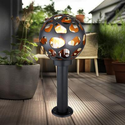 Stehlampe Sockelleuchte Außen Edelstahl Gartenlampe Kugel Aussen mit Strom, alu Loch-Design Image