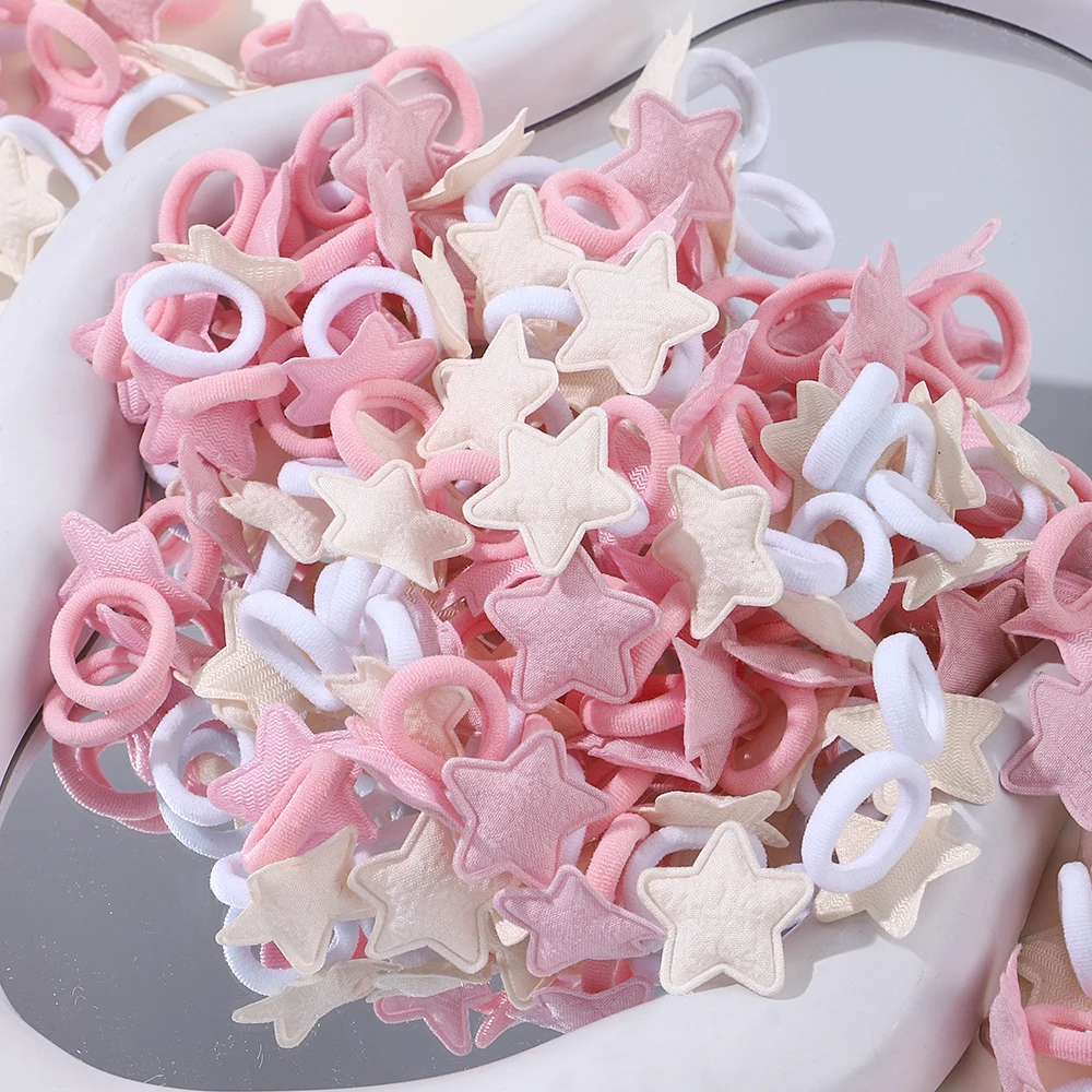 10/20 stücke Mädchen Rosa Herz Stern Kinder Haar Schleife Keine Schaden Haar Cartoon Handtuch Seil Pferdeschwanz Halter Mini Gummiband kinder Kopfbedeckungen Image
