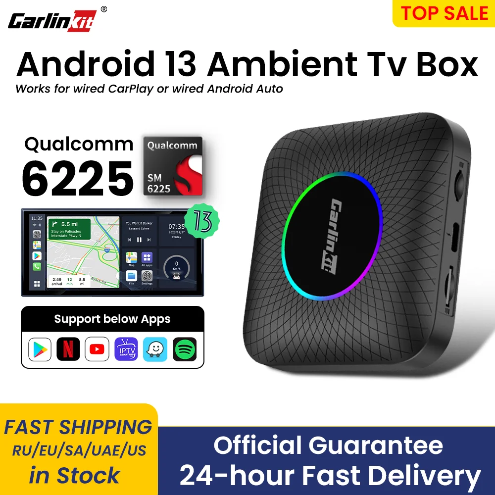 Carlinkit Android 13 TV-Box 6225 LED Wireless Android Auto CarPlay Wireless-Adapter unterstützt Youtube Netfilx IPTV Spotify GPS Image