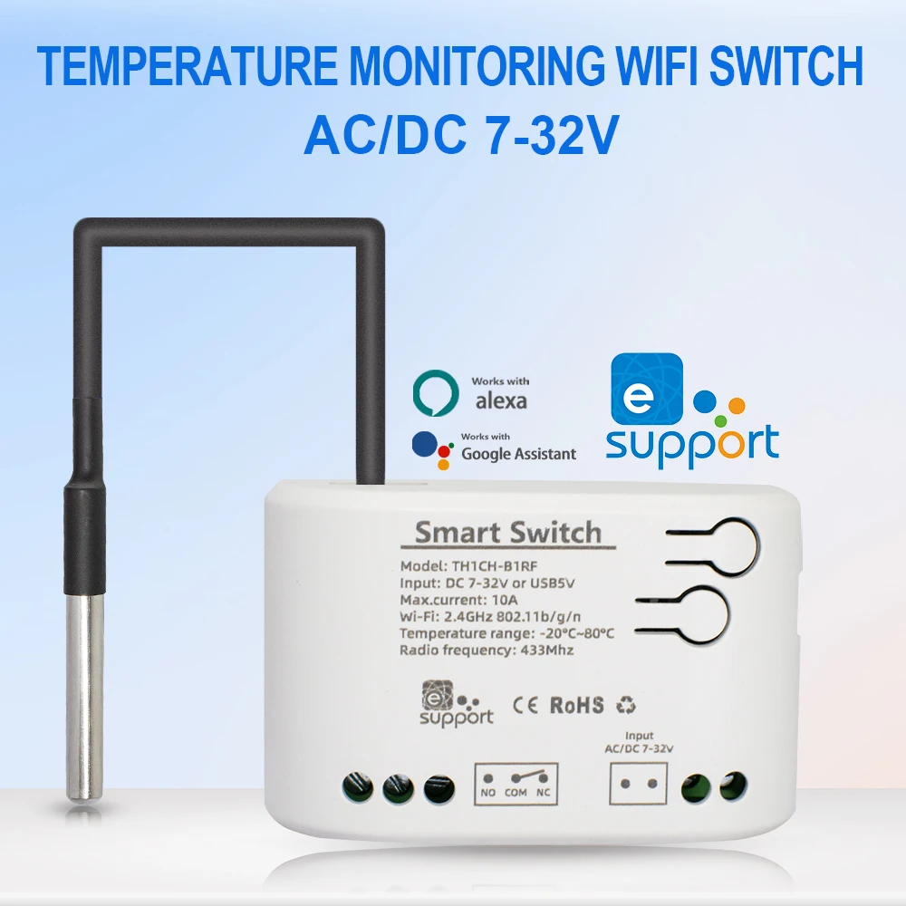 WiFi Smart Temperatur Luftfeuchtigkeit Schalter Überwachung Thermostat 12V 24V 220V 3000W Relaismodul Für eWElink APP Alexa Google Home Image