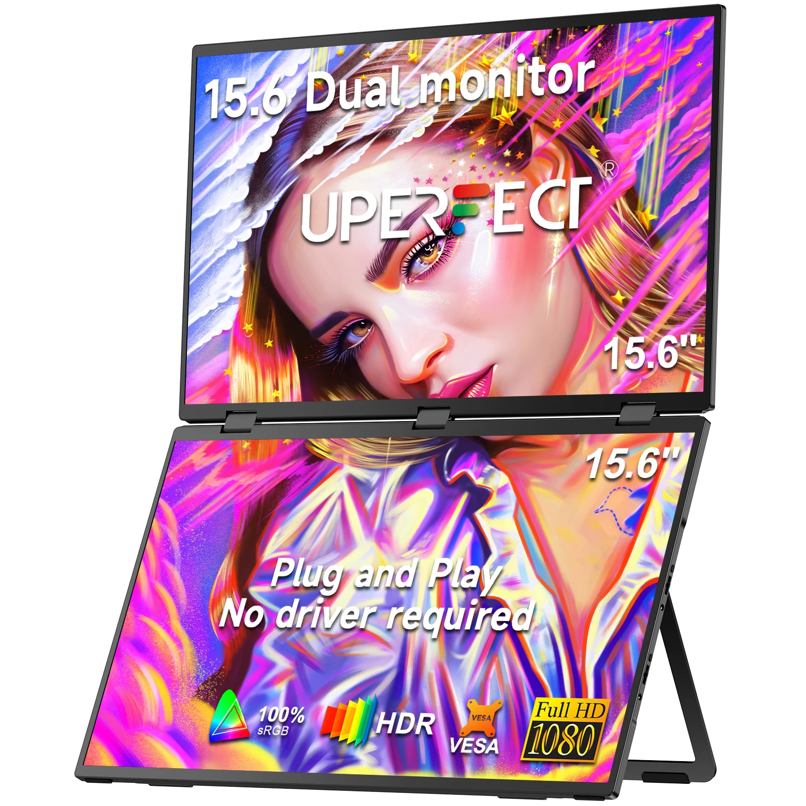 Uperfect ustation Δ Delta 15.6 "Falt monitor Dual tragbares Display Bildschirm frei einstellen für Laptop PC Mac kein Treiber erforderlich Image
