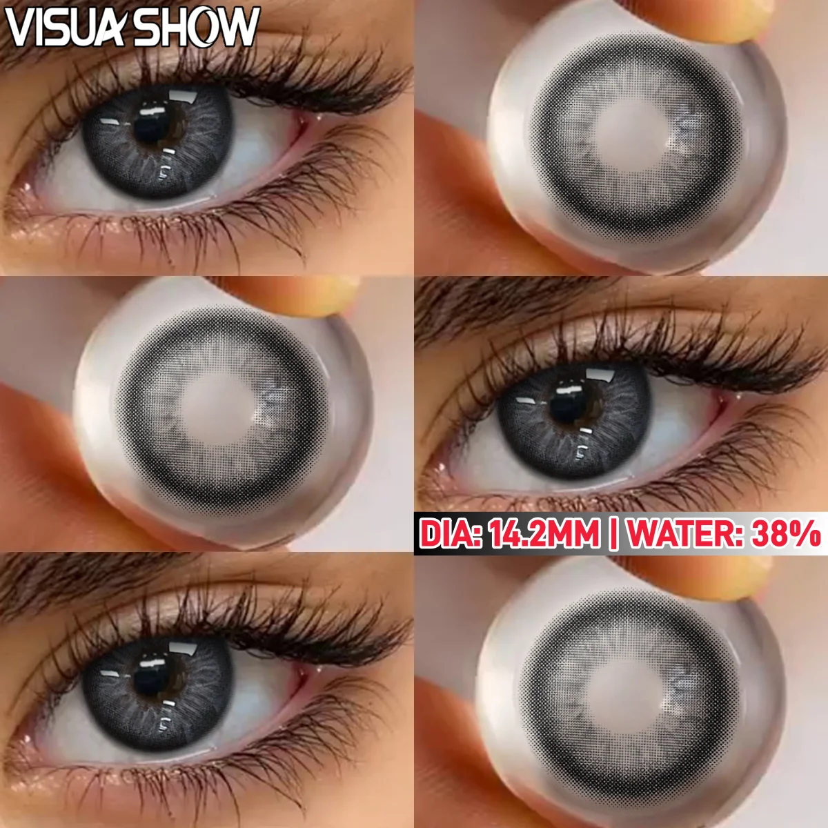 VISUASHOW 2 Stk farbige Kontaktlinsen für Kurzsichtigkeit, 1 Paar weiche 6-monatige wegwerfbare Linsen, natürliches Verschmelzfinish mit Dioptrien, für tägliches Beauty-Make-up Image