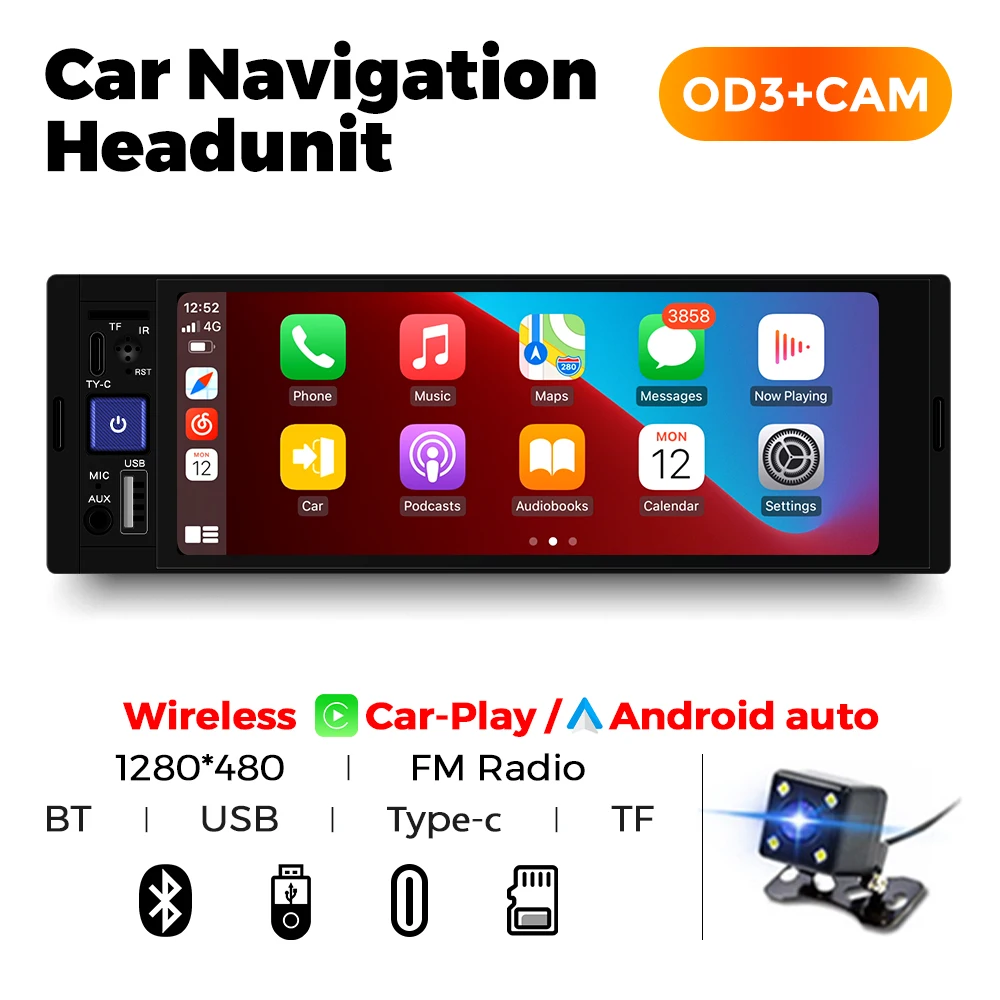 Wireless CarPlay Auto Multimedia Player 1DIN 6,86-zoll HD Touchscreen Universal Auto Radio FM Stereo MP5 BT USB TF Port Kamera Image