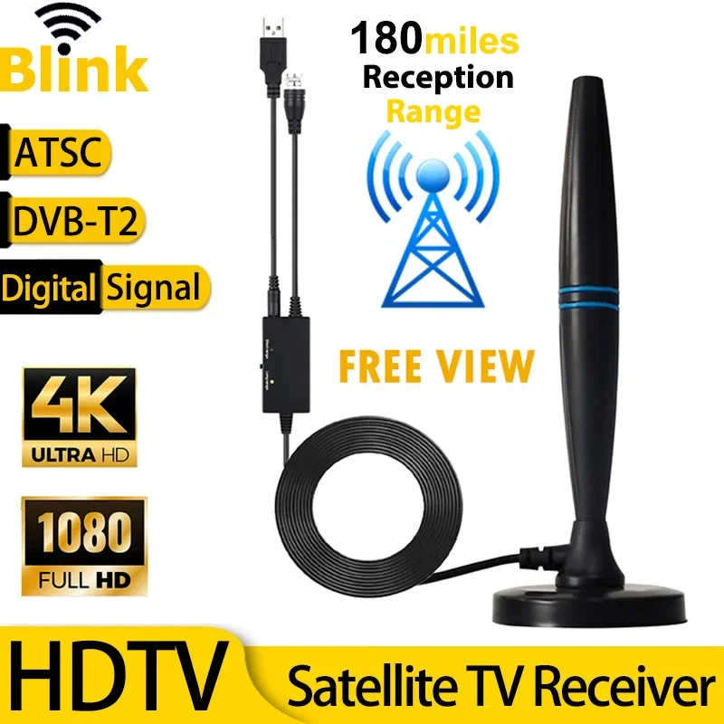 Indoor-TV-Antenne mit Verstärker, 46–862 m, große Reichweite, 4K 1080P, digitaler HD-Signalverstärker, DVBT2, ATSC, leistungsstarker Satelliten-TV-Receiver Image