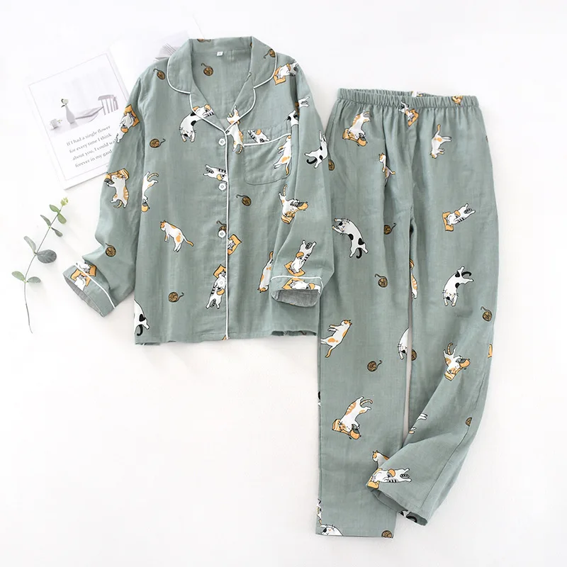 Pyjama japonais en gaze de coton pour couple, costume pour hommes, quatre saisons, pantalon à manches longues, service à domicile pour femmes, printemps et automne