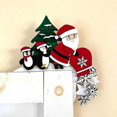 Christmas Door Topper – Funny Snowman Santa Claus Corner Sign for Holiday Home Décor, Windows, Walls, and DIY Christmas Party Ornaments