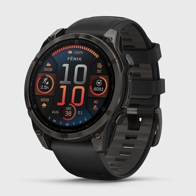 Garmin fenix 8 47mm AMOLED Sapphire GPS Watch GPS Watches Carbon Gray DLC Titanium w/Black/Gray Silicone