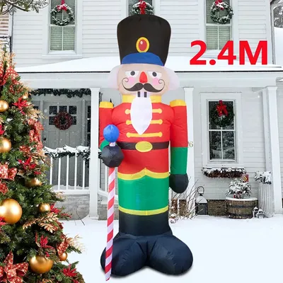 2.4M Inflatable Nutcracker Soldier built-in LED Light Outdoors Christmas Decorations for Indoor Home