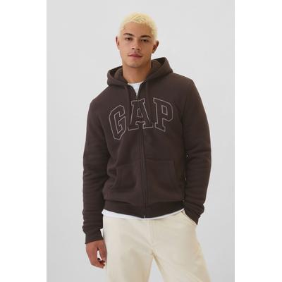 Gap Mens Brown Logo Sherpa-Lined Zip Up Hoodie - Brown