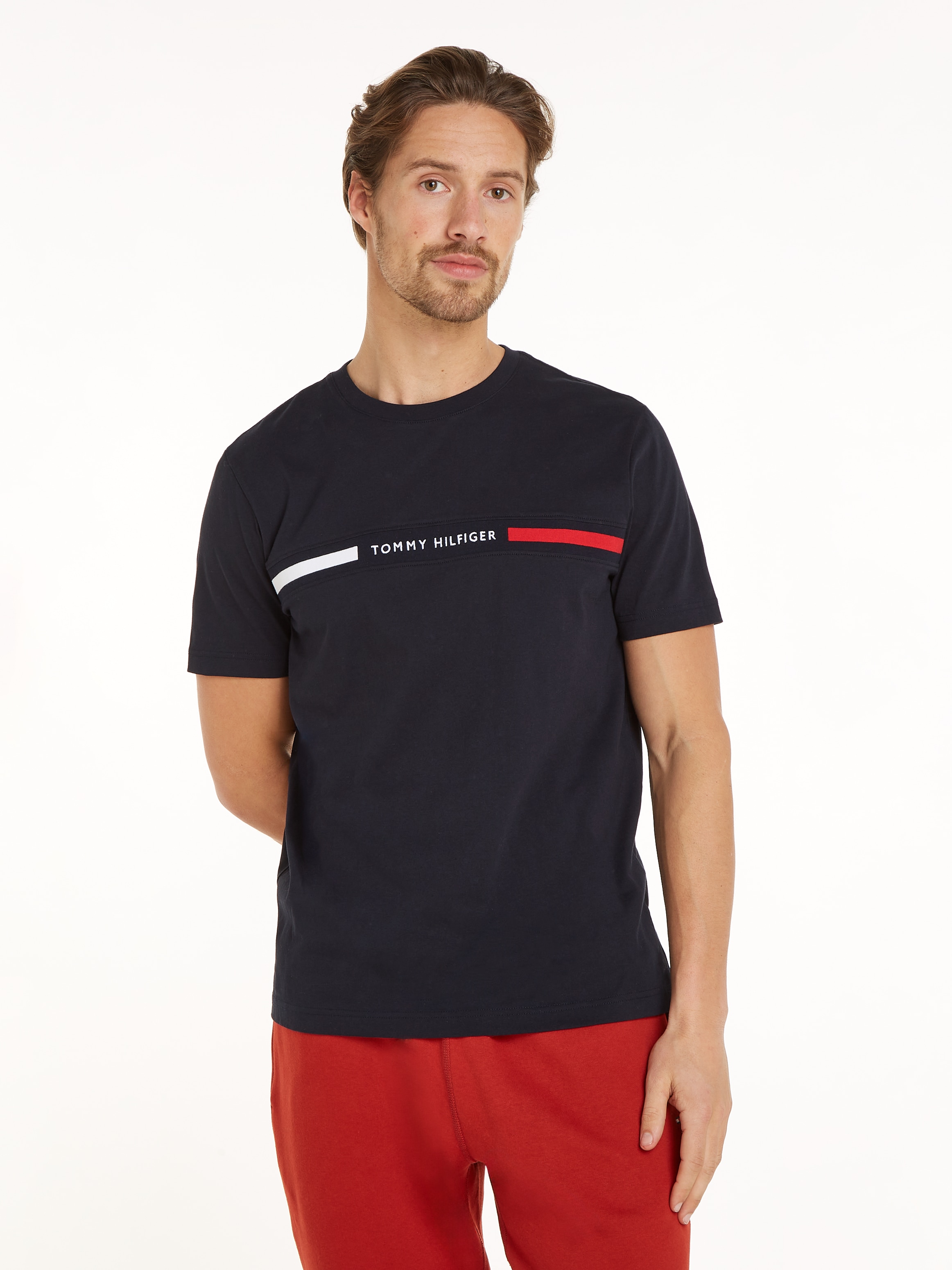 T-Shirt TOMMY HILFIGER "HILFIGER CHEST INSERT TEE", Herren, Gr. 3XL, blau (desert sky), Single Jersey, Obermaterial: 100% Baumwolle, Rundhals, Shirts Image