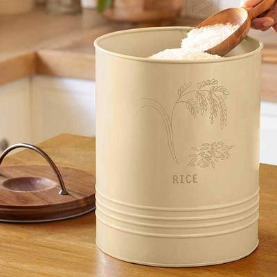 Expobazaar Rice Storage Barrel with Wooden Lid - White