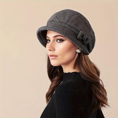 TEMU Warmth-enveloping Plaid Basin Hat - Stylish Coldproof Sunshade For Women - Perfect Outdoor Accessory, All Seasons, Middle-aged & Elderly